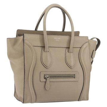 CELINE Luggage Micro Shopper Hand Bag Leather Beige Silver Auth 196658V