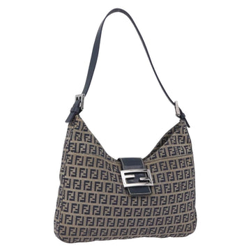 FENDI Zucchino Canvas Mamma Baguette Shoulder Bag Navy Silver Auth 198353V