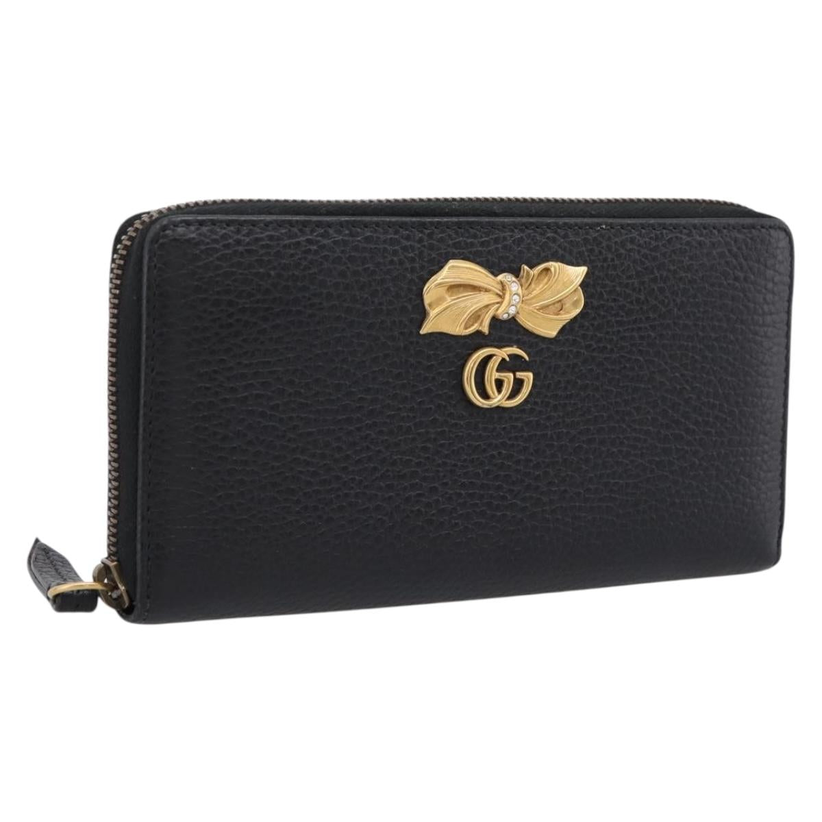 Gucci Bow Long Wallet Leather Black Gold