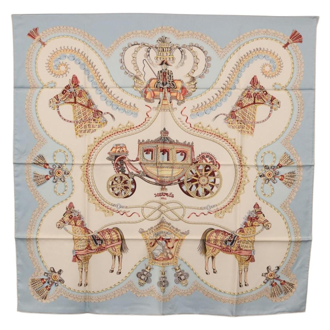 HERMES Carre 90 Scarf Silk Light Blue Auth 186988