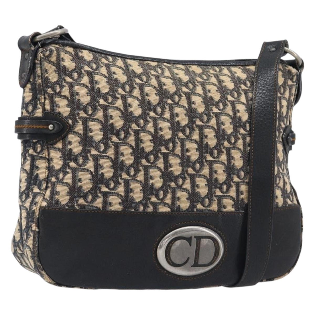 Christian Dior Trotter Canvas Shoulder Bag Navy Silver (Grade BC)