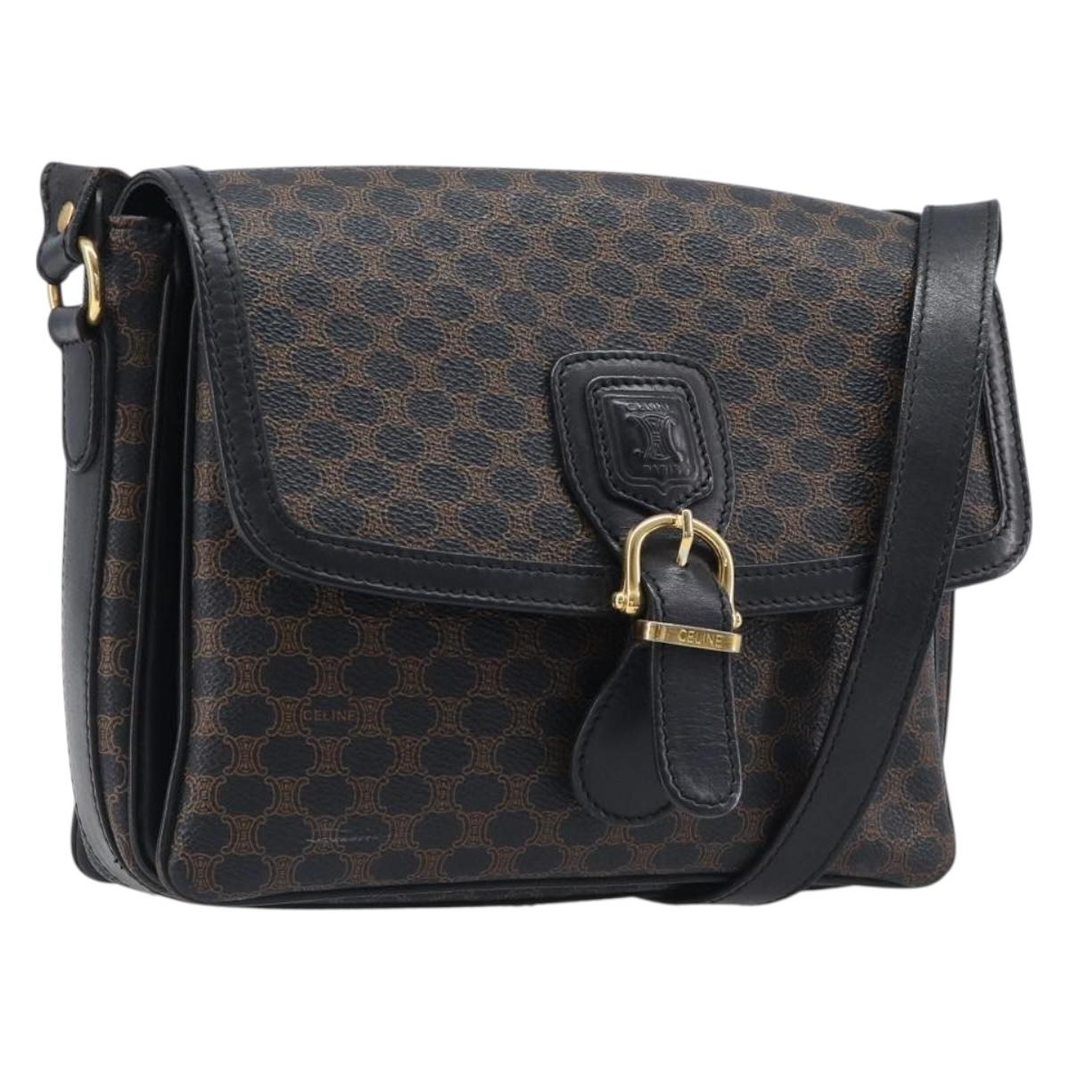 Celine Macadam Shoulder Bag PVC Leather Black Gold Tone