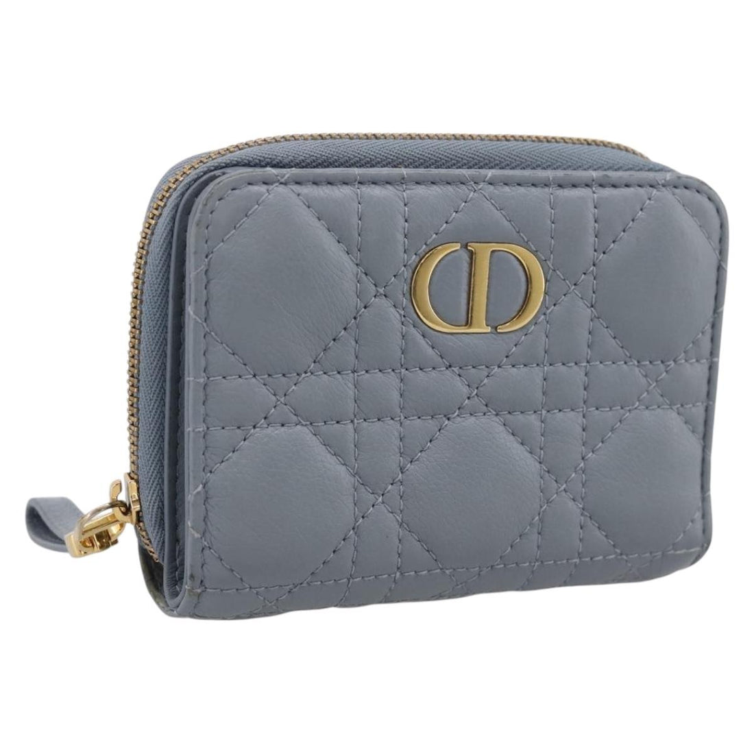 Christian Dior Caro Bifold Wallet Leather Blue Gold