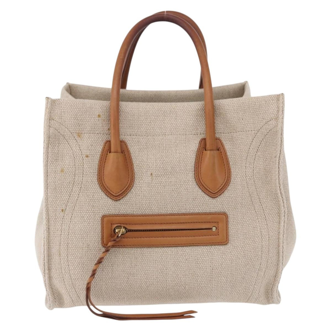 CELINE Luggage Phantom Hand Bag Canvas Beige Gold Tone Auth 198501A