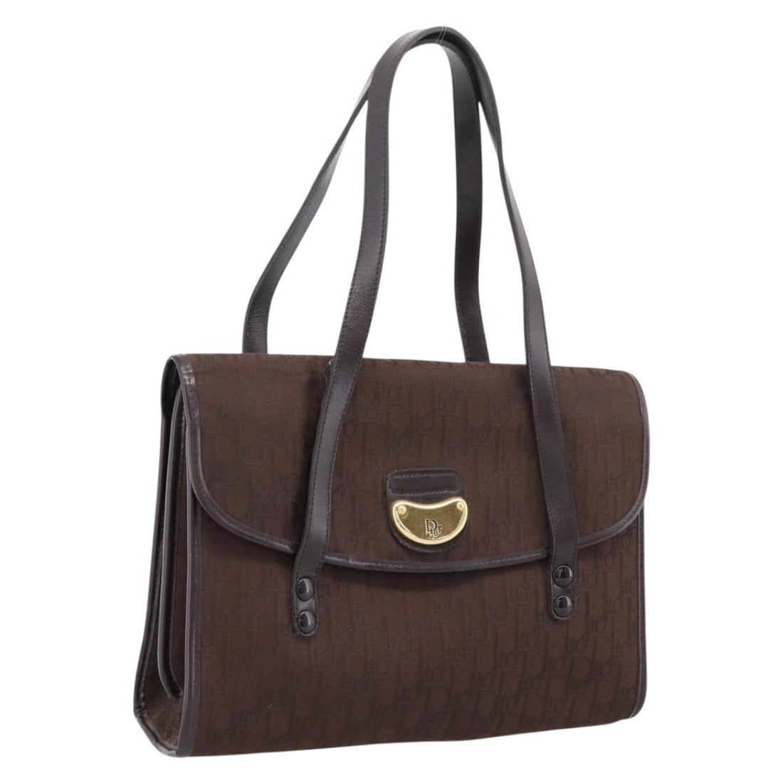 Christian Dior Trotter Canvas Handbag Brown Gold