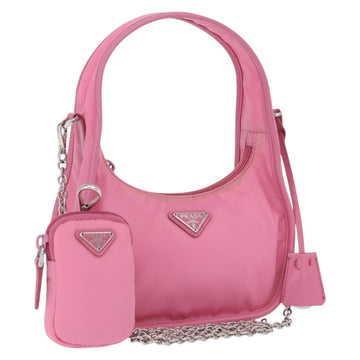 Prada Handbag Nylon Pink Silver