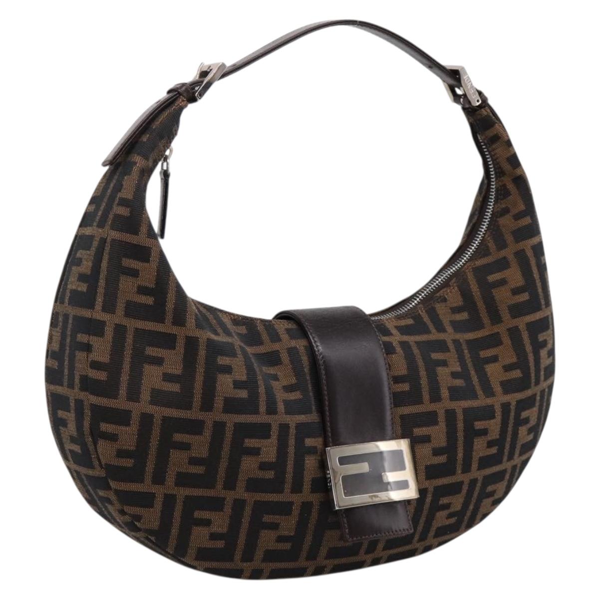 Fendi Zucca Canvas Mamma Baguette Shoulder Bag Brown Silver