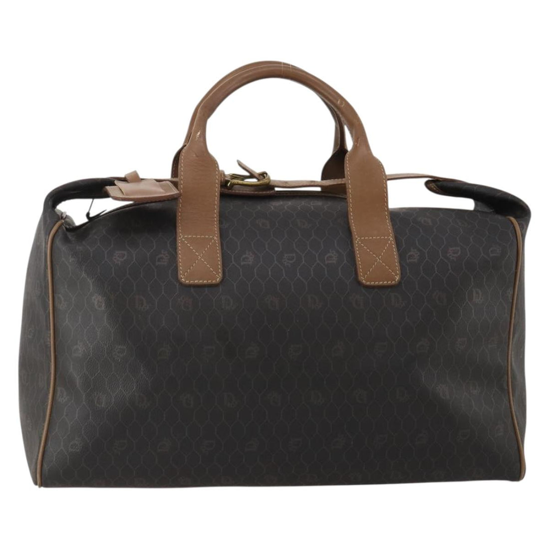 Christian Dior Honeycomb Canvas Boston Bag PVC 2way Black Gold