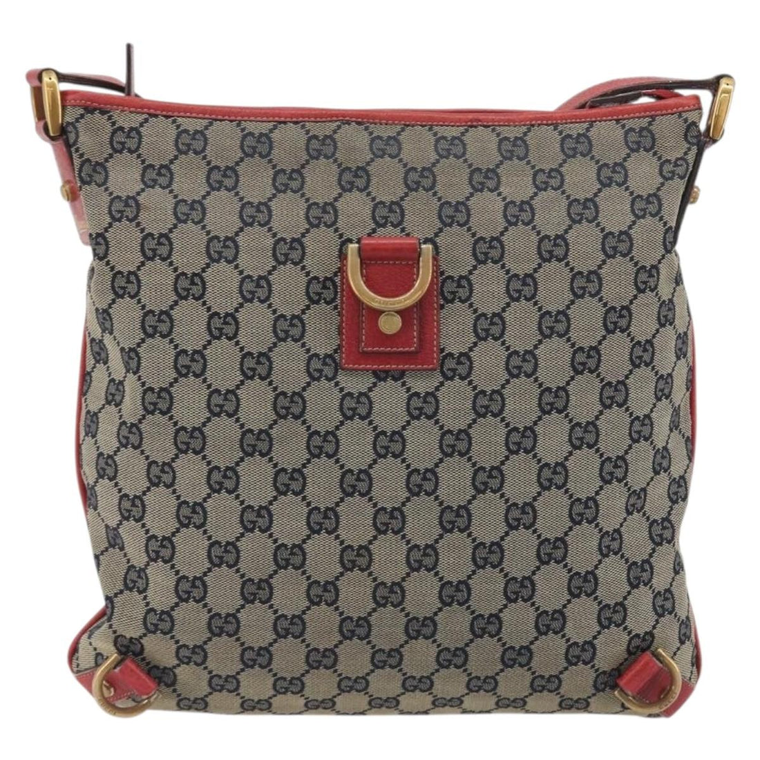 GUCCI GG Canvas Abbey Shoulder Bag Navy Gold 131326 Auth 196328