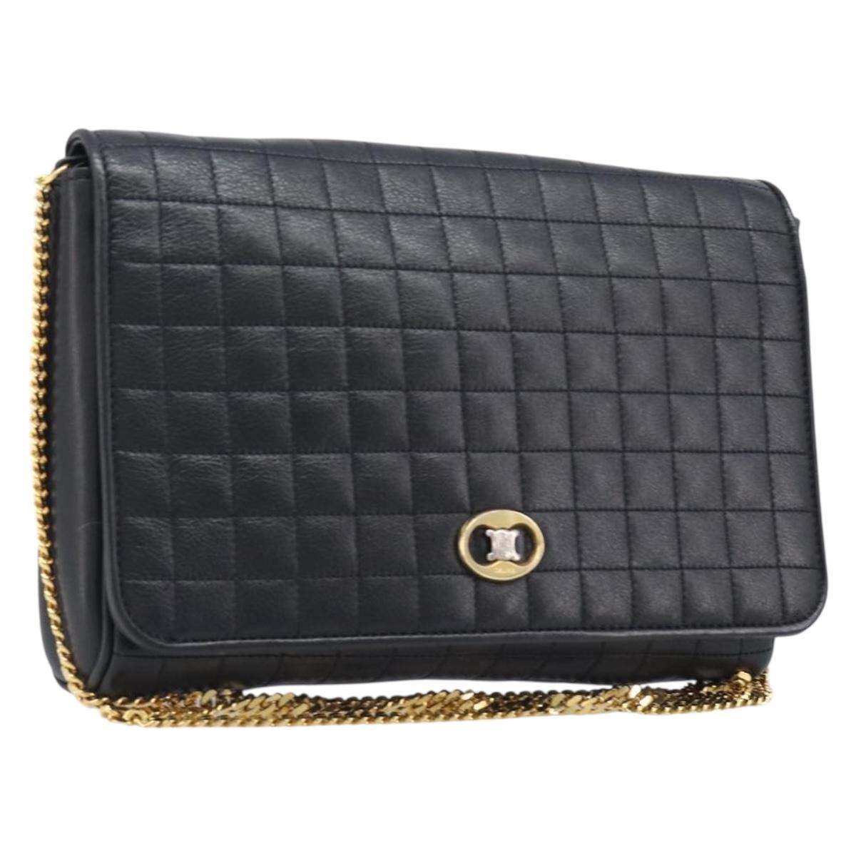 Celine Chain Shoulder Bag Leather Black Gold