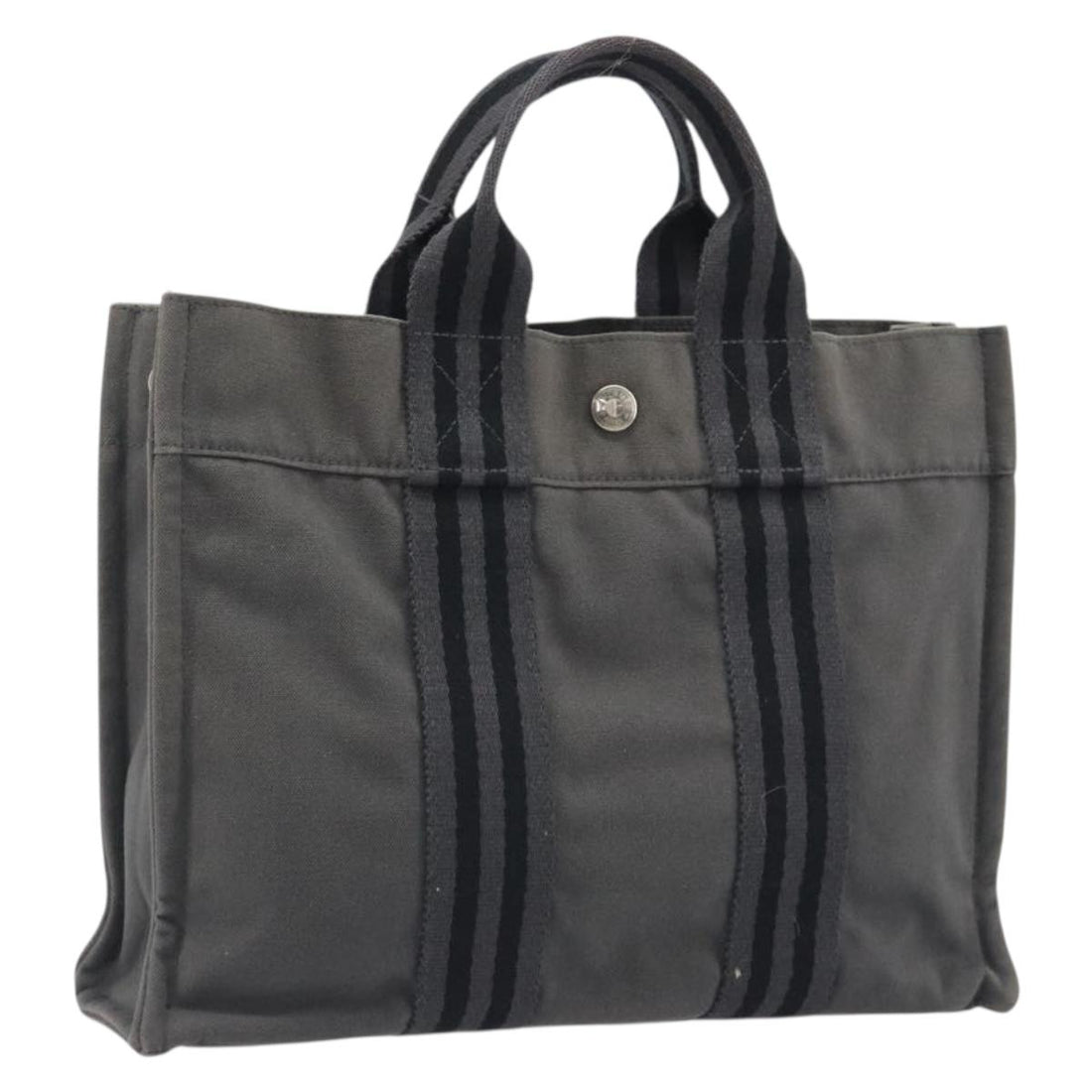 HERMES Fourre Tout PM Hand Bag Canvas Gray Silver Auth 196919A