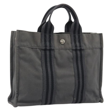 HERMES Fourre Tout PM Hand Bag Canvas Gray Silver Auth 196919A