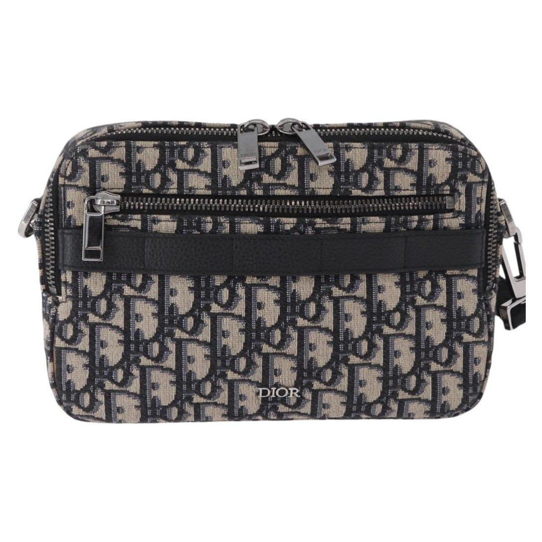 Christian Dior Trotter Canvas Shoulder Bag Navy Silver Auth 198731V