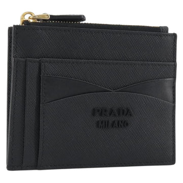 PRADA Card Coin Purse Saffiano Black Gold Tone Auth am12296M