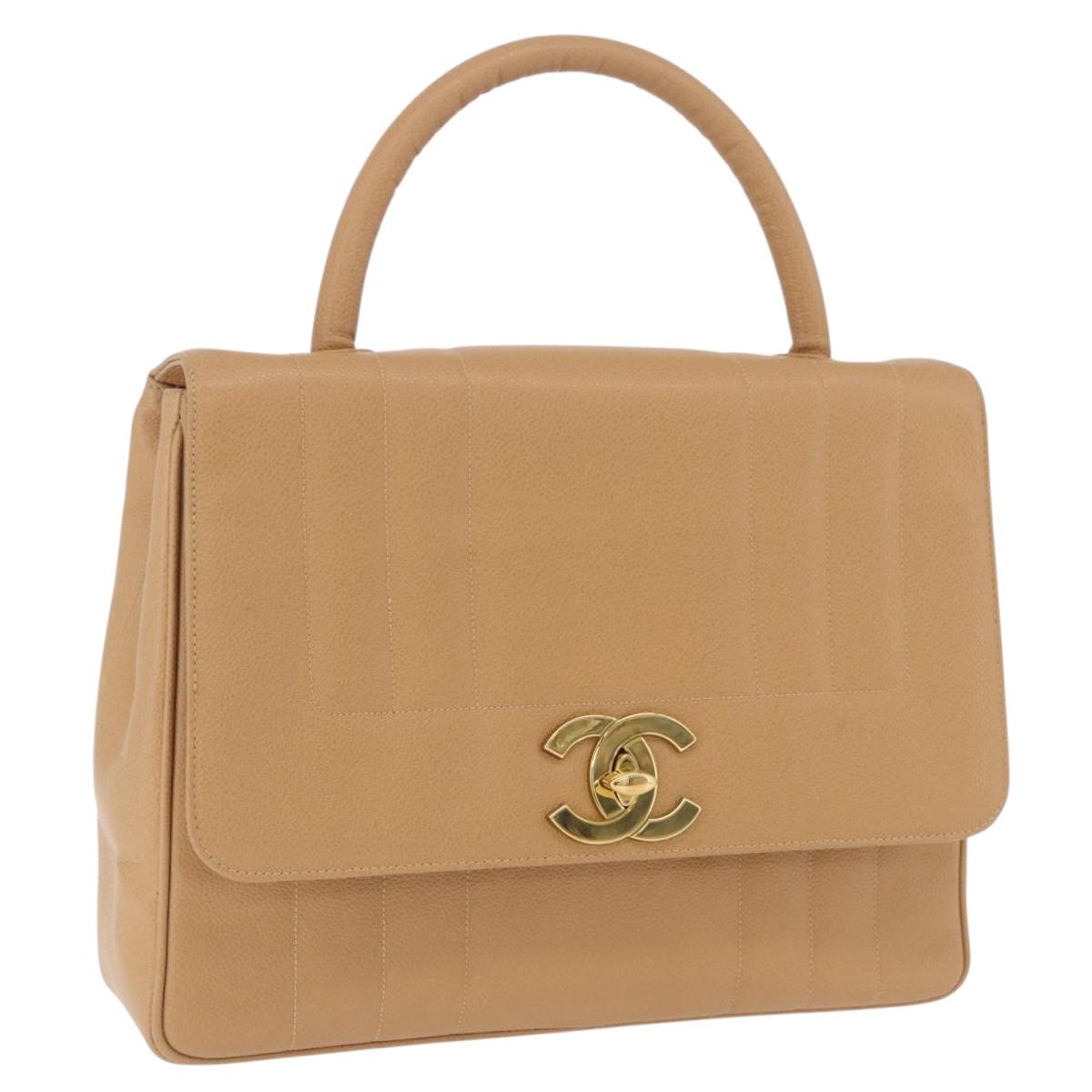Chanel Mademoiselle Handbag Caviar Skin Beige Gold Tone CC