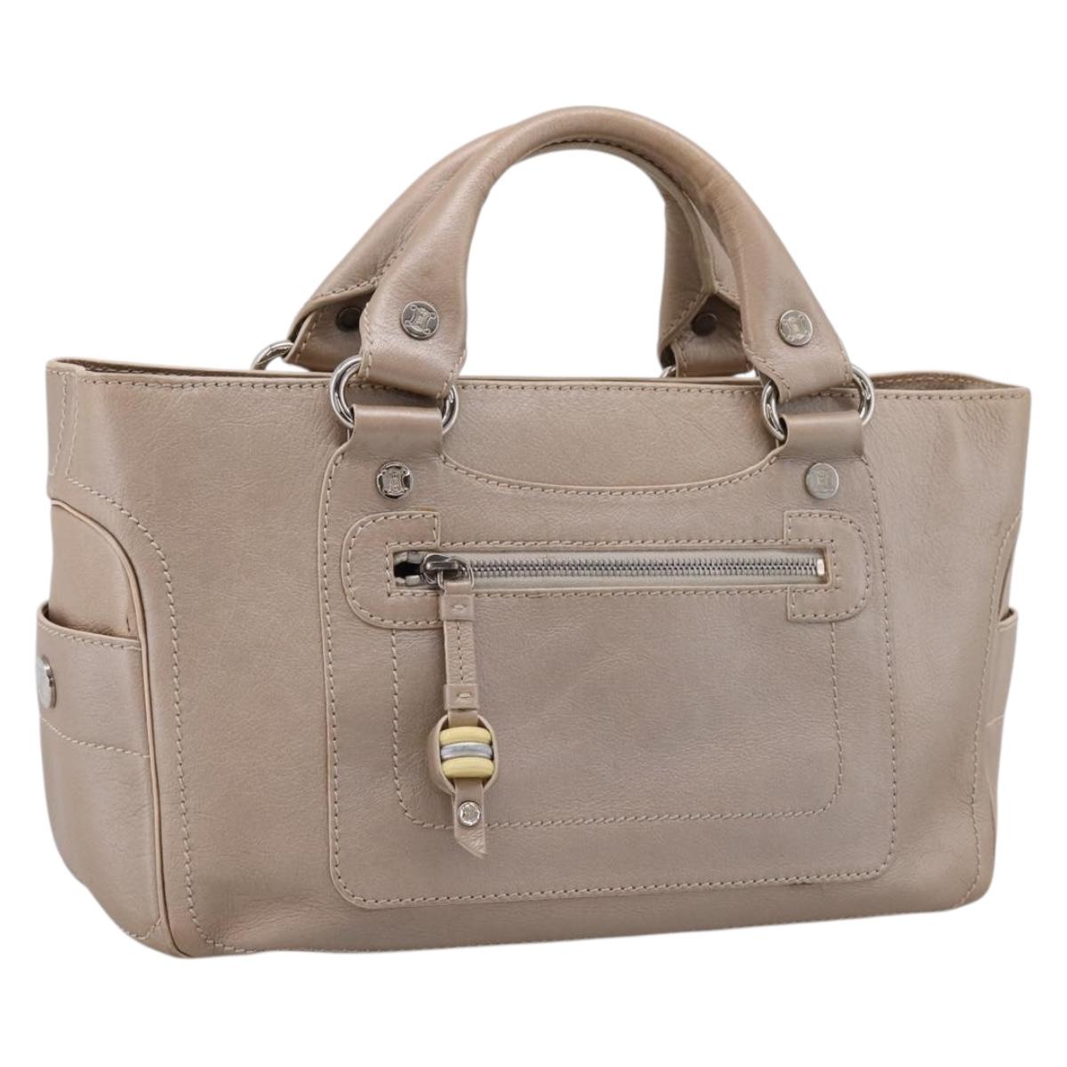 Celine Boogie Bag Handbag Leather Beige Silver