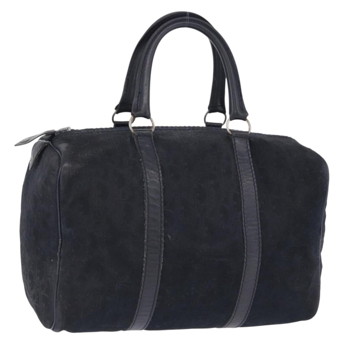 Christian Dior Trotter Canvas Boston Bag Suede Navy Silver Auth ka5806