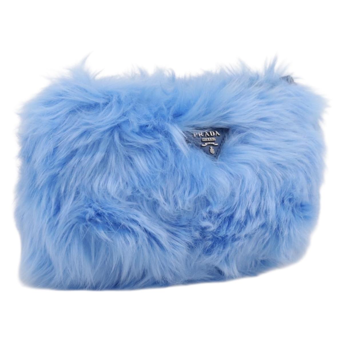 Prada Clutch Bag Polyester Blue Silver