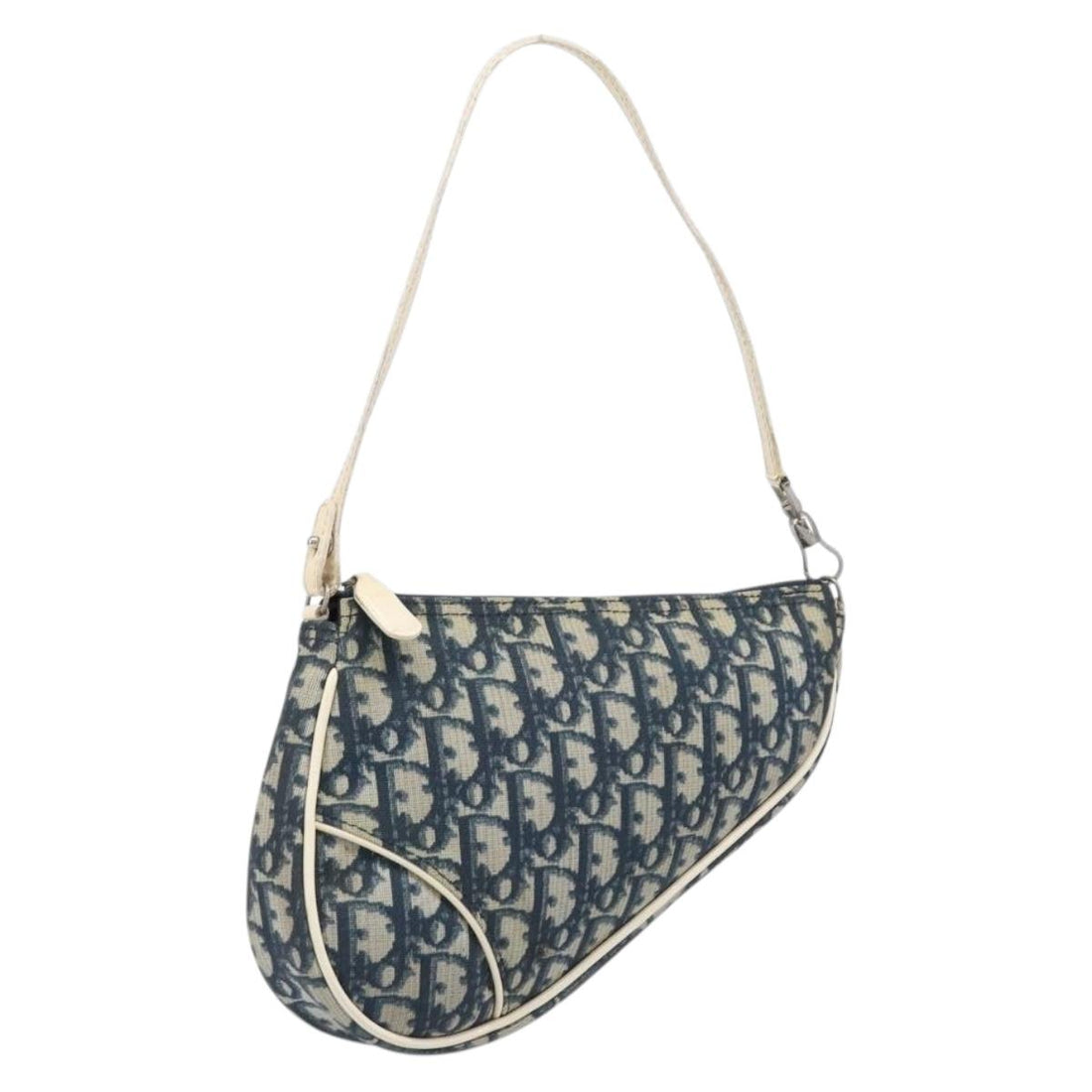 Christian Dior Trotter Canvas Saddle Pouch PVC Navy Silver