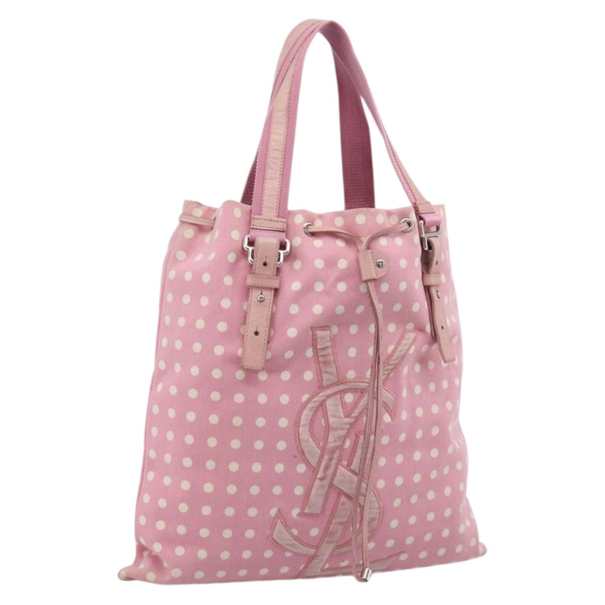Saint Laurent Kahala Tote Bag Canvas Pink Silver