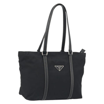 PRADA Pocono Hand Bag Nylon Leather Black Silver Auth mr2838