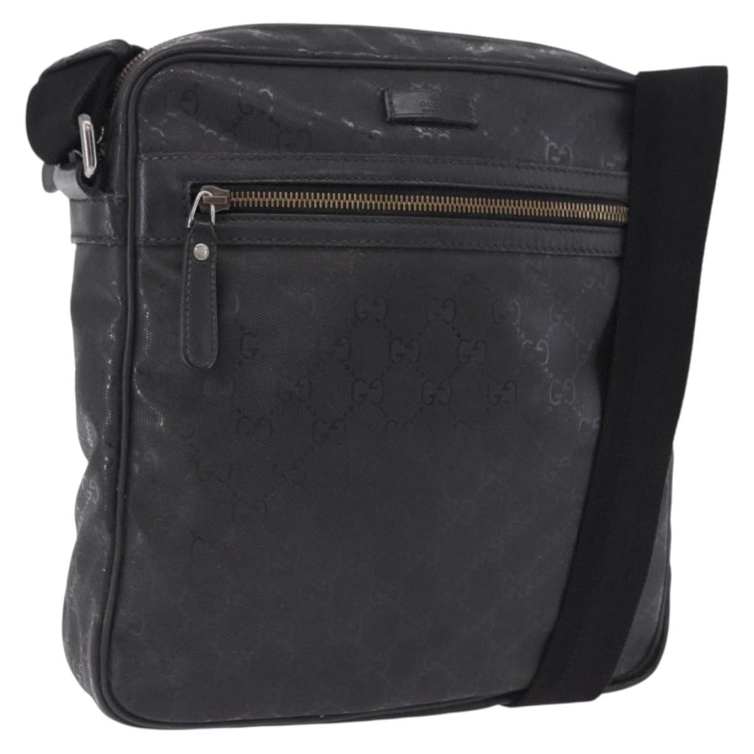 GUCCI GG Implementation Shoulder Bag PVC Black Silver 201448 Auth BA14830