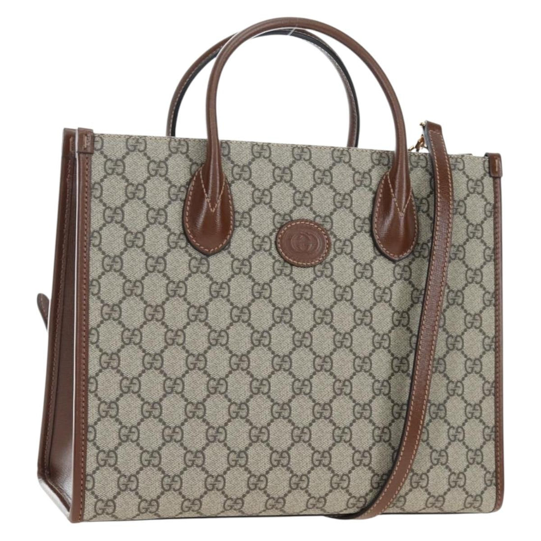 GUCCI GG Supreme Tote Bag PVC Leather 2way Beige Gold Tone 659983 Auth BA14805V