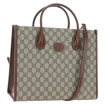 GUCCI GG Supreme Tote Bag PVC Leather 2way Beige Gold Tone 659983 Auth BA14805V