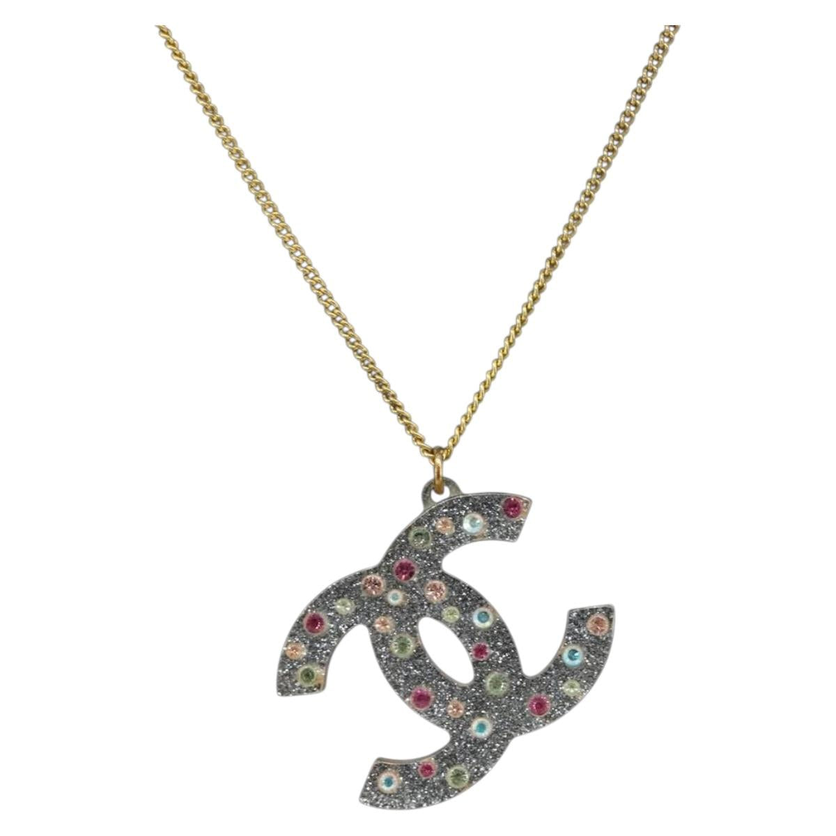 Chanel COCO Mark Necklace Metal Clear Multicolor CC