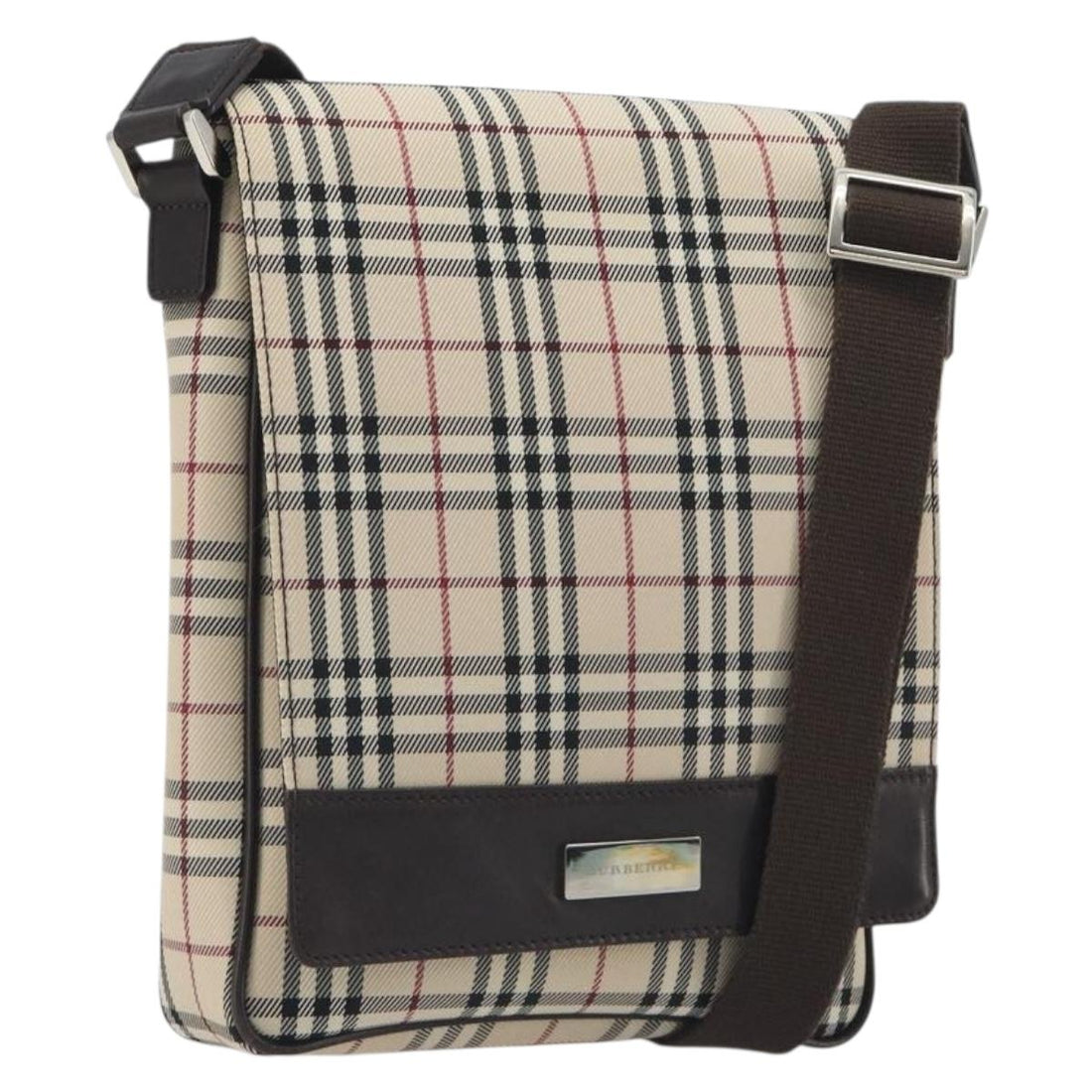 BURBERRY Nova Check Shoulder Bag Canvas Beige Silver Auth 196647A