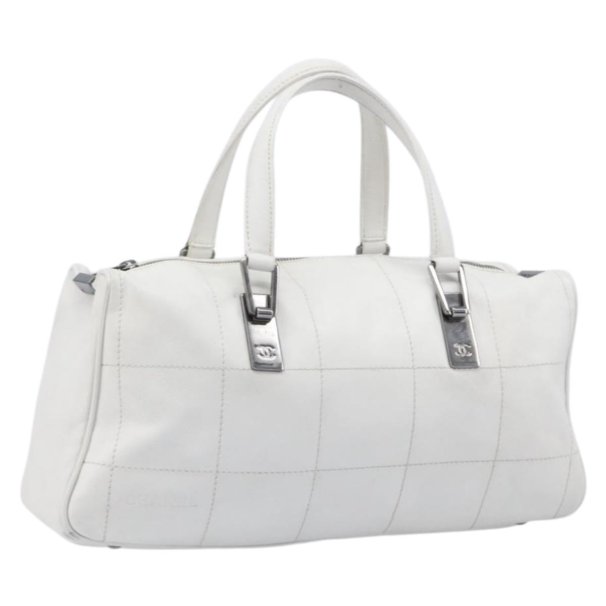 Chanel Choco Bar Boston Bag Leather White Silver CC