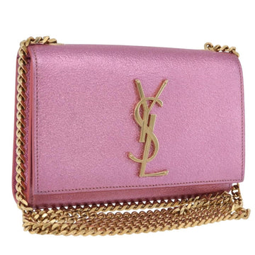 Saint Laurent Chain Shoulder Bag Leather Pink Gold Tone