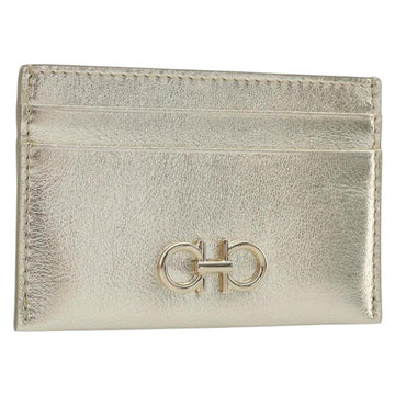 Salvatore Ferragamo Gancini Card Case Leather Champagne Gold Auth BA15034V
