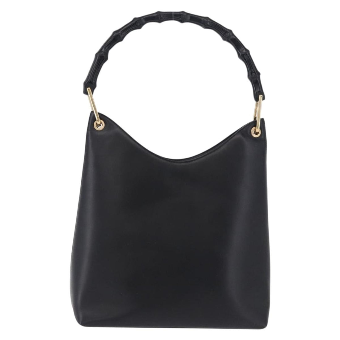 GUCCI Bamboo Hand Bag Leather Black Gold Tone 001 3007 Auth 198483