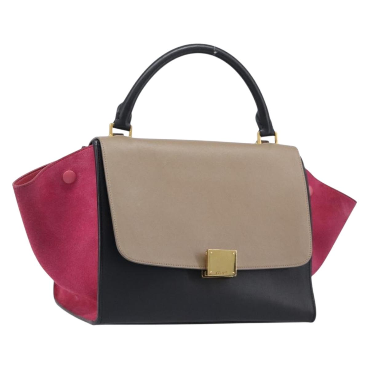 Celine Trapeze Handbag Leather 2way Beige Gold