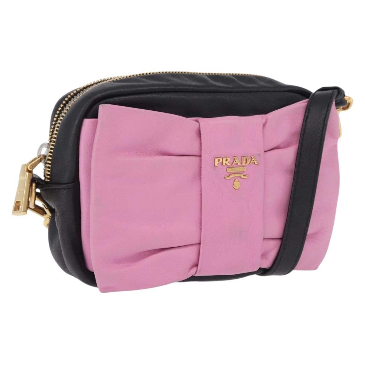 Prada Ribbon Shoulder Bag Leather Black Pink