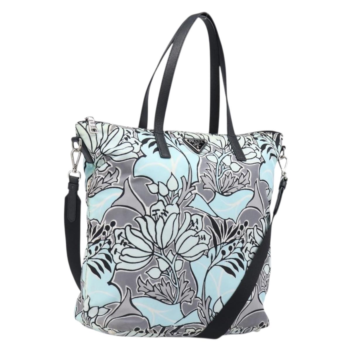 Prada Tote Bag Nylon 2way Light Blue Silver