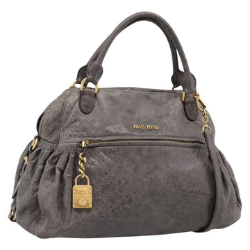Miu Miu Vitellolux Handbag Leather 2way Gray Gold