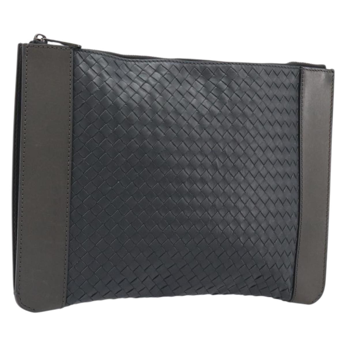 BOTTEGA VENETA INTRECCIATO Clutch Bag Leather Gray