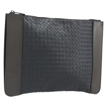 BOTTEGA VENETA INTRECCIATO Clutch Bag Leather Gray