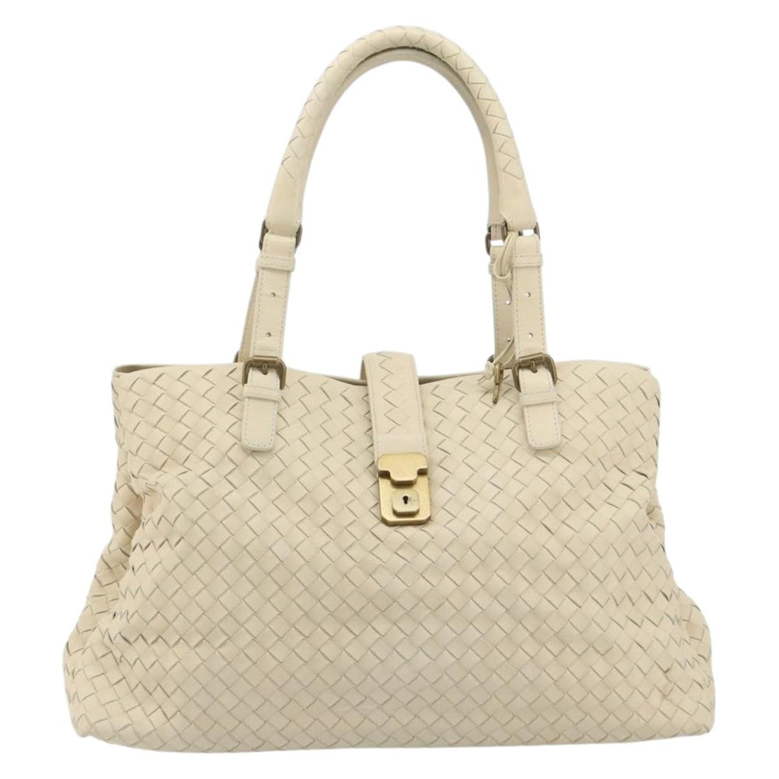 BOTTEGA VENETA INTRECCIATO Tote Bag Leather Ivory Gold Tone 171265 Auth BA14798V