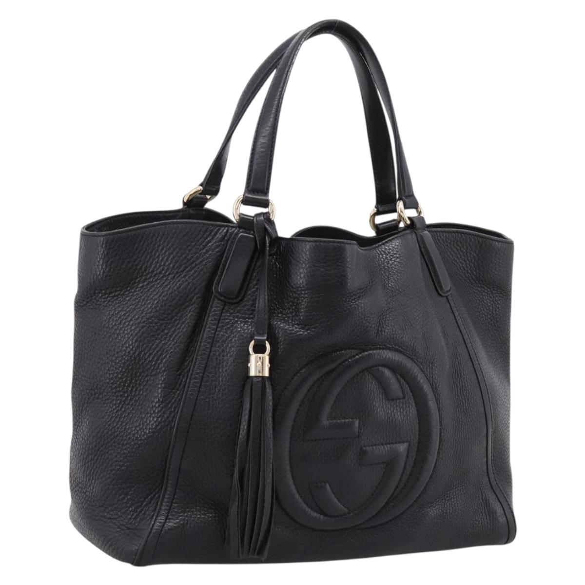 Gucci Tote Bag Leather Black Gold Tone