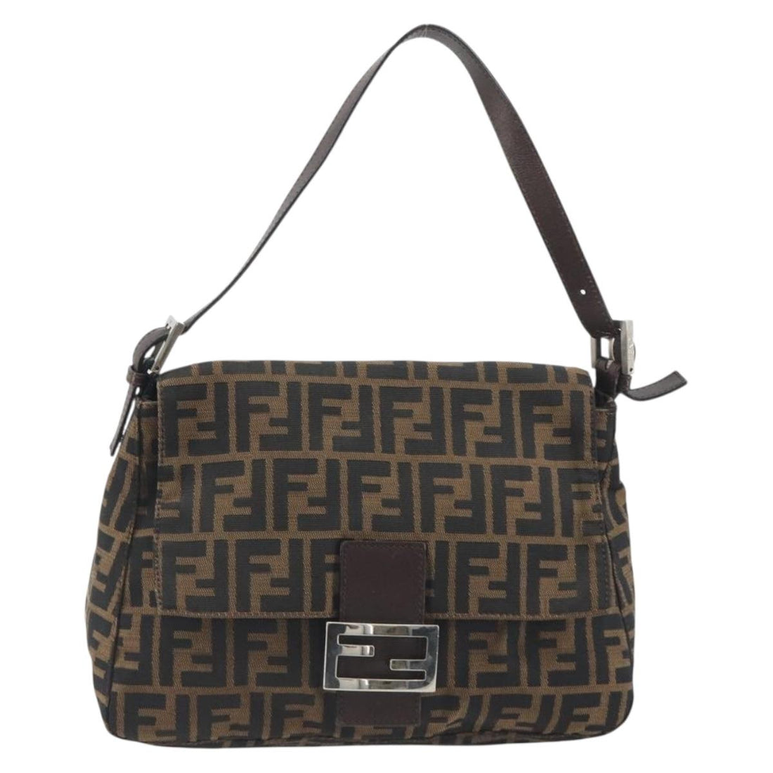 FENDI Zucca Canvas Mamma Baguette Shoulder Bag Brown Black Auth 196636M