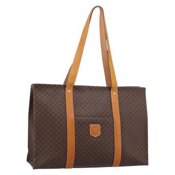 CELINE Macadam Canvas Tote Bag PVC Leather Brown Gold Auth ka5704