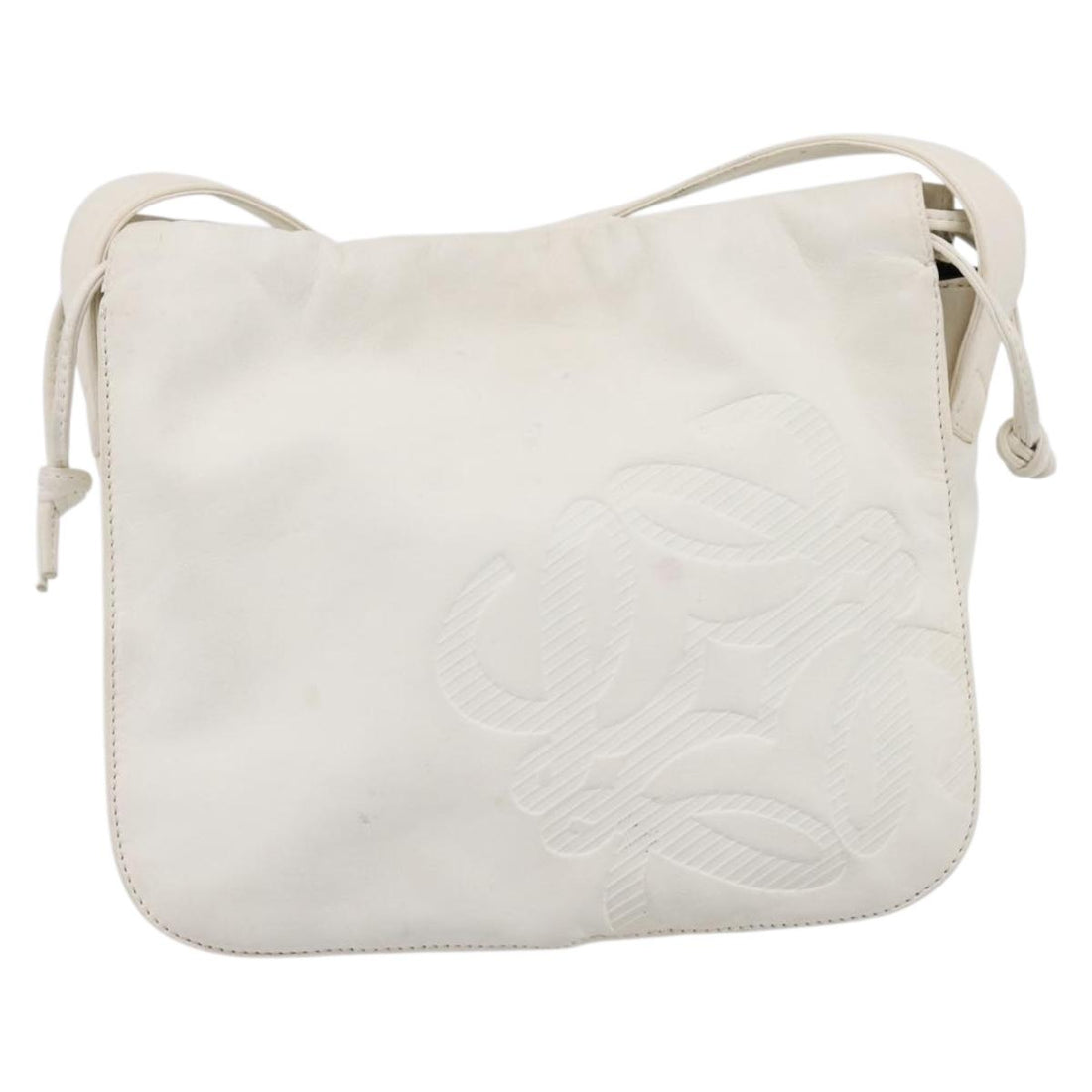 LOEWE Shoulder Bag Leather White Gold Auth 198255