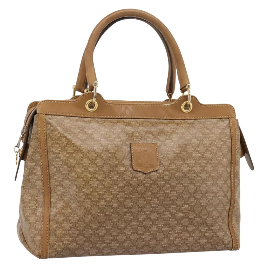 CELINE Macadam Canvas Hand Bag PVC Beige Gold Auth 197461