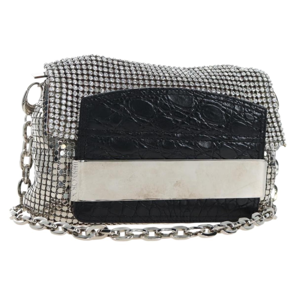 Jimmy Choo Chain Shoulder Bag Leather Sequins Silver