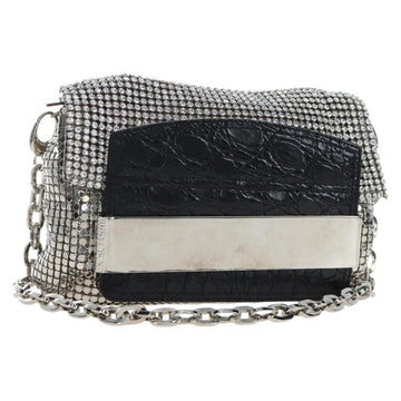 Jimmy Choo Chain Shoulder Bag Leather Sequins Silver