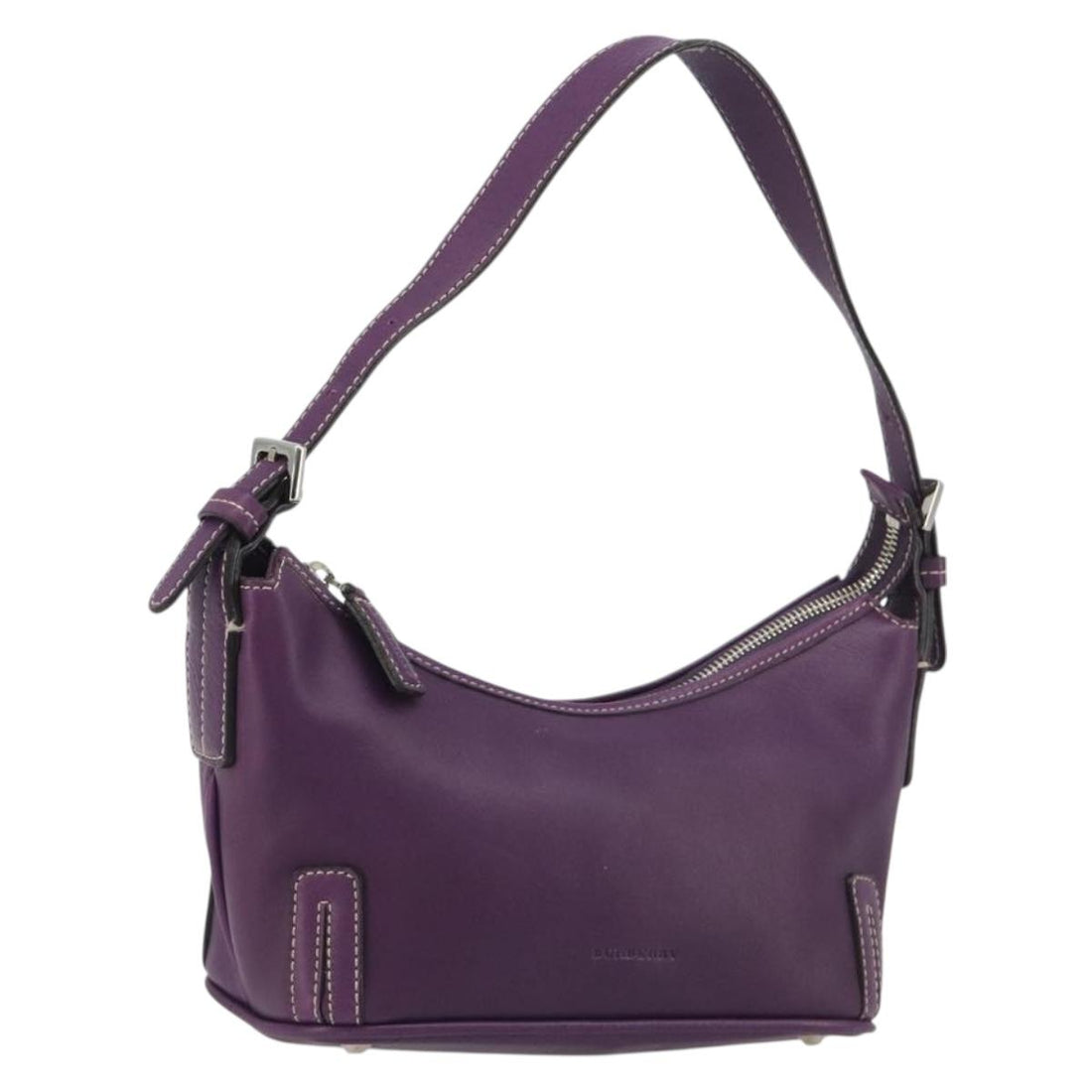 BURBERRY Shoulder Bag Leather Purple Silver Auth 198744A