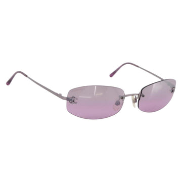 CHANEL CC Rimless Sunglasses Metal Purple Silver CC Auth am12336M